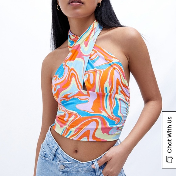 Cropped twist front halter top - Picture 1 of 4